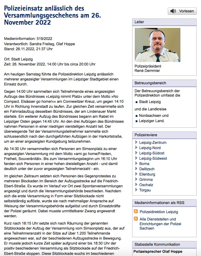 RassismusT's tweet photo. Für #le2611 in #Leipzig können sich die Behörden in #Sachsen nicht entscheiden, mal ist das "Compact-Magazin" der Veranstalter, mal eine "Privatperson". Mal "rechtsextrem", mal nicht. #Polizei PM am Ende, keine Aussage.
-> https://t.co/uykp57h492
-> https://t.co/oyuFAImjbV https://t.co/yPRL91njE2