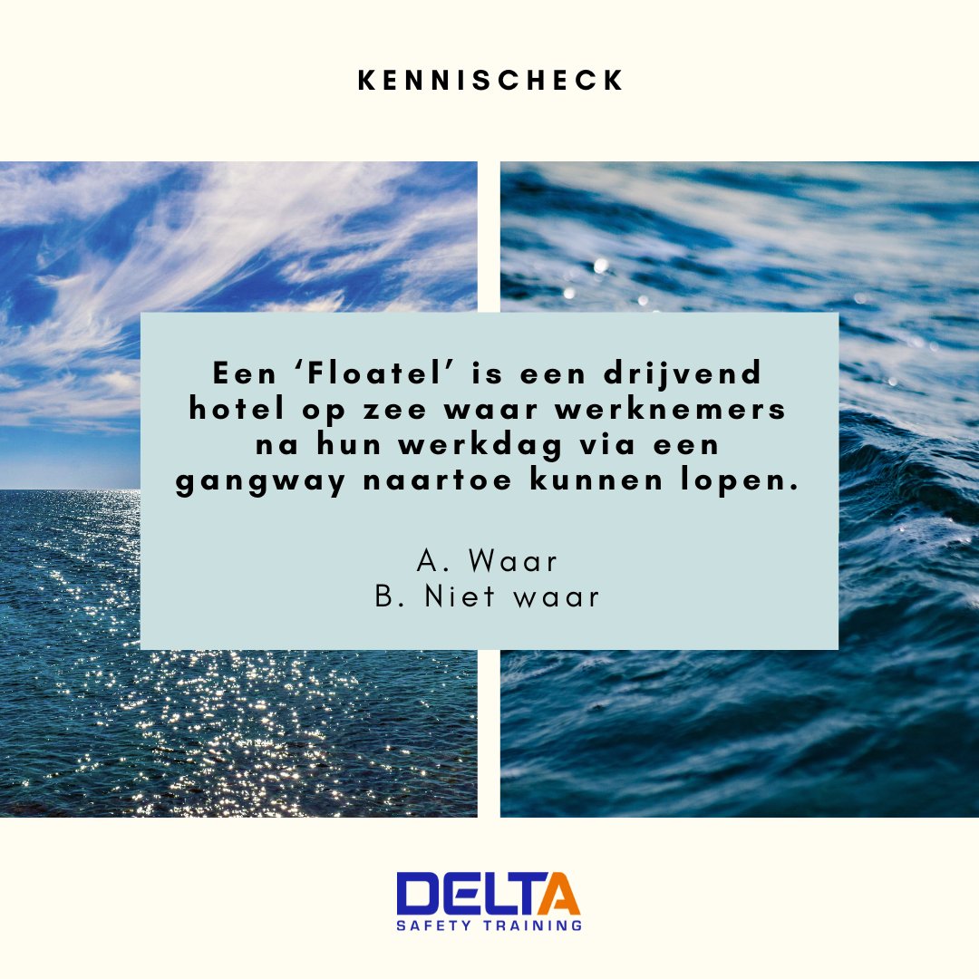 Werk jij offshore? Weet jij of een Floatel een drijvend hotel op zee is waar werknemers na hun werkdag via een gangway naartoe kunnen lopen? Kies één van de onderstaande opties en check daarna het antwoord! bit.ly/3QRdLjO