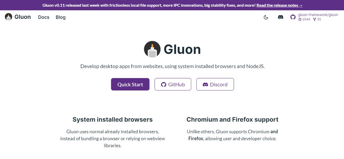 vigowebs's tweet image. 🤓 Tool for your next project 🔥 #javascript #NodeJS #desktopApp

gluonjs.org
Develop desktop apps from websites, using system installed browsers and NodeJS.
