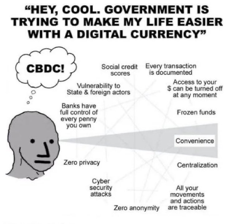 Central Bank Digital Currencies are being quietly piloted in many countries. And when they are officially rolled out, they will be sold to the public as “for your convenience”. Don’t be fooled by the snake oil sales pitch. It’s all about their control. 
#CBDCs