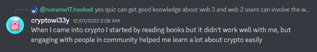 HookedProtocol's tweet photo. 💭 “When I came into crypto, I started by reading books but it didn’t work well with me, engaging with people in community help me learn a lot about crypto easily”

@cryptowi33y shares some thoughts about onboarding web3. https://t.co/3qMx53dimK