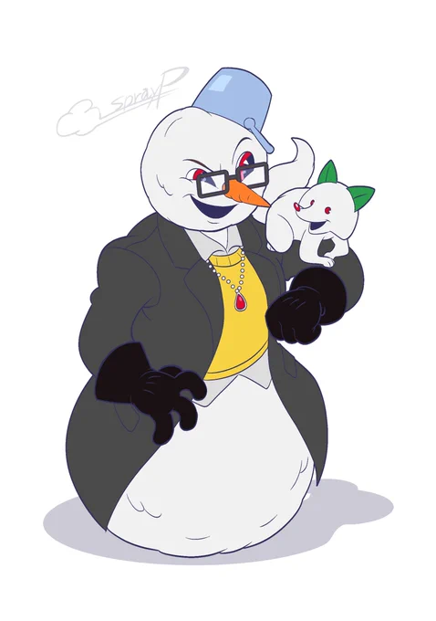 「#RTした人をCupheadのキャラ化して観客になってくれる。」【3回目】モデルになった方【】去年は3面図とか無茶な量を描いて進まなかったので今年は1枚イラストで行こうと思います。#Cupheadoc 