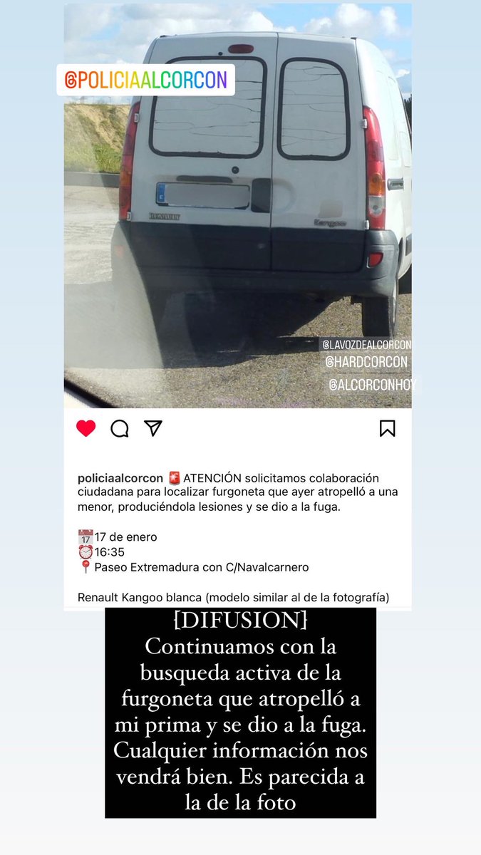 jose5alcor's tweet photo. Seguimos con la busquéda. Renault Kangoo. Fugado tras atropellar a mi prima. Metro Alcorcon Central @PoliciaAlcorcon @Hardcorcon  @AlcorconV @SoyAlcorcon @alcorconhoy Se agradece difusión. Muchas gracias!! https://t.co/nGXeCttKRm
