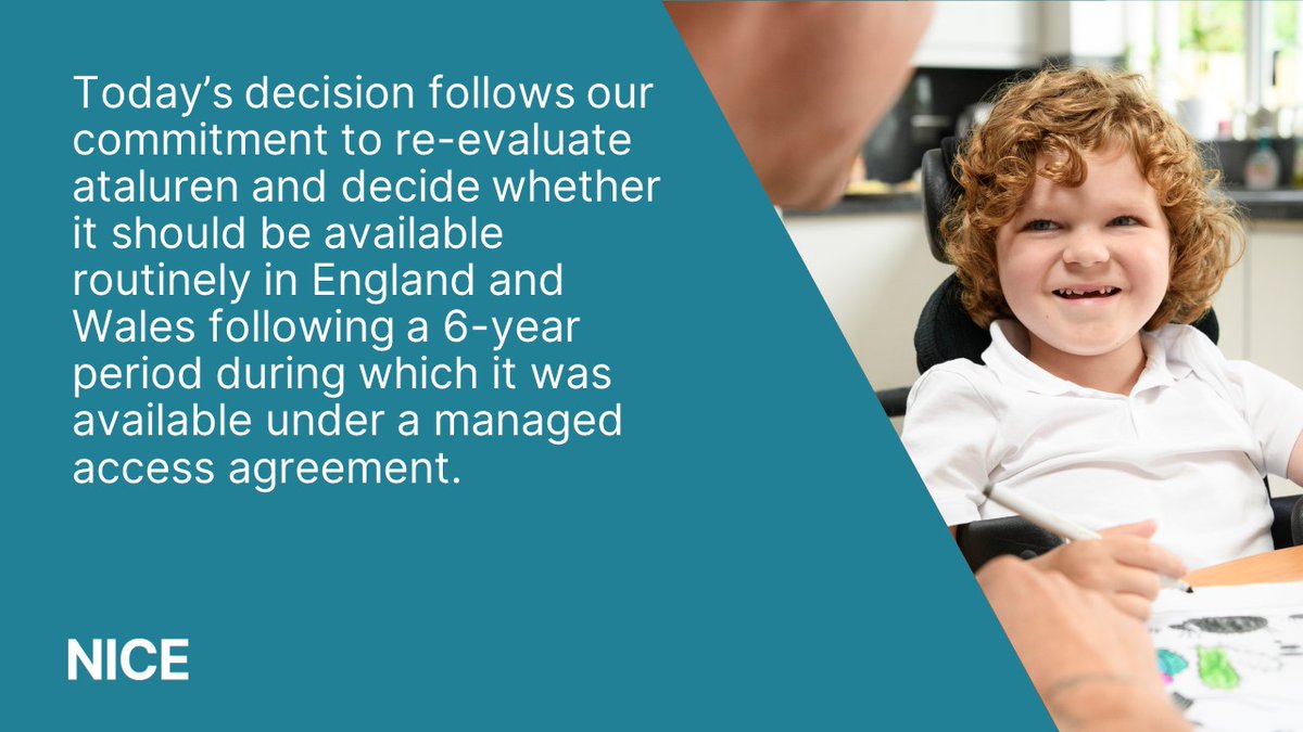 Today we’ve published final draft guidance which now recommends ataluren for routine NHS funding for treating Duchenne muscular dystrophy caused by a nonsense mutation. You can read the draft guidance here: bit.ly/3iJgP4R