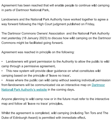 DartmoorDPA's tweet image. The following has been released today by the @dartmoornpa regarding ongoing efforts to provide access to #wildcamping on #Dartmoor