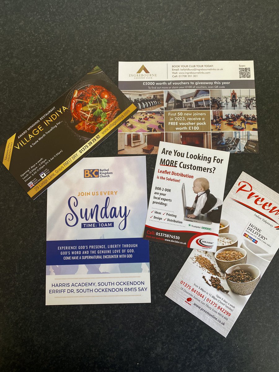 Dor2DorGrays's tweet image. Some of the leaflets that have gone out this week in no particular order or grouping. Did you get any of these through your letterbox? 

#leafletdistribution 
#localbusiness 
#thurrock