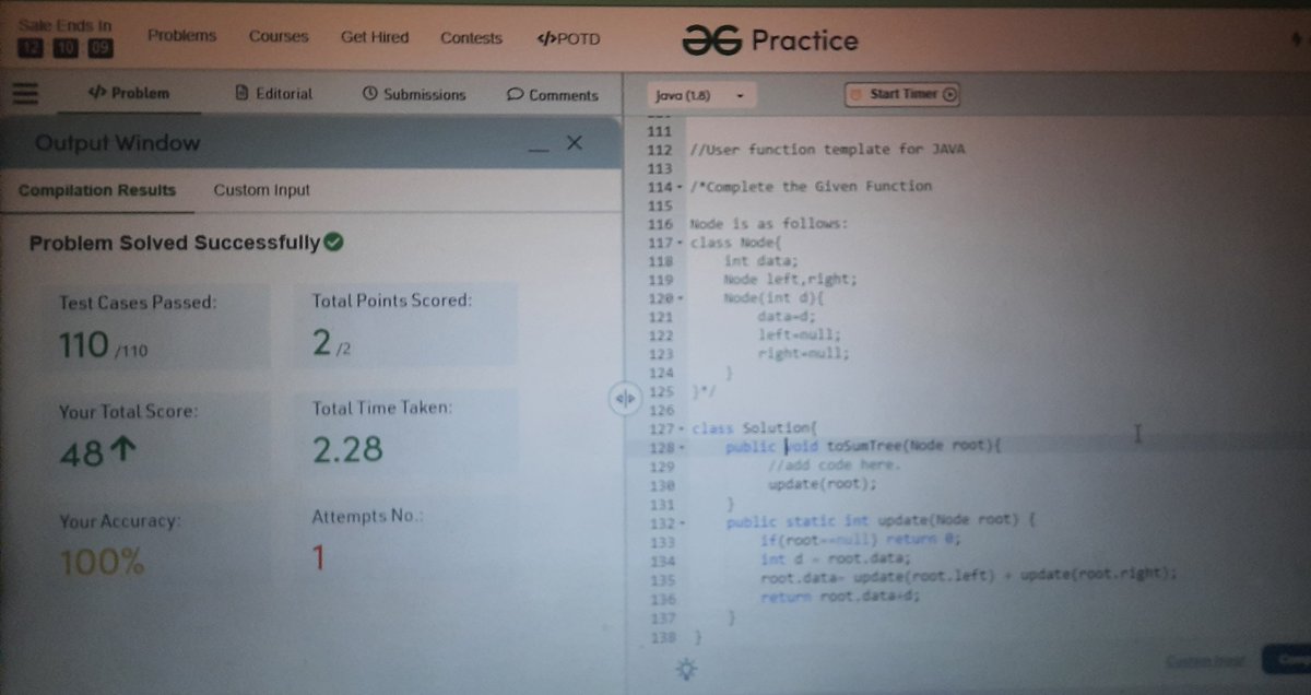 devdnp's tweet photo. @geeksforgeeks #ProblemOfTheDay #10Jan2023
Transform to Sun tree problem, here also the recursive method was used to modify the given tree in place. https://t.co/ek7tX6SmXx