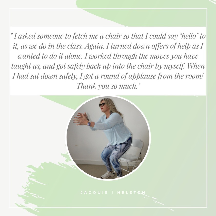 Are your clients able to get up from the floor ? Can they get up after a fall? Do they need to work on their Strength and Balance? We train Instructors and Carers in Strength and Balance, and have many, great testimonials from Instructors from previous courses and clients that at