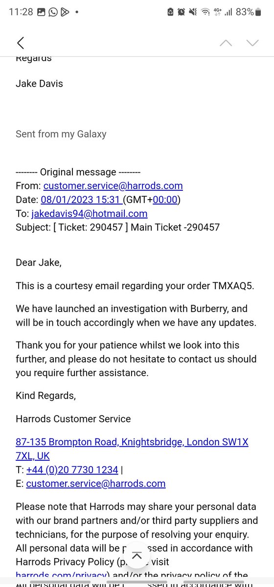 JakeWillDavis's tweet photo. @HarrodsService what more do I have to do to get the remainder of the product that I have paid for? Why am I having to chase this?? https://t.co/byvdWBopqf