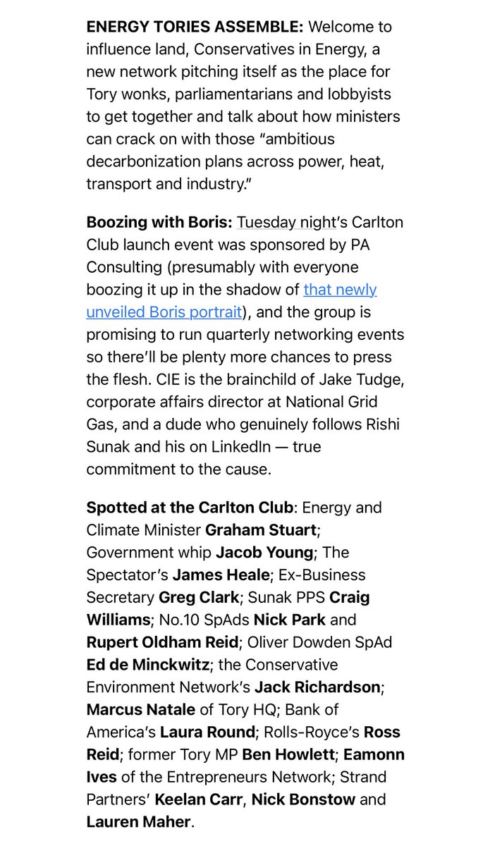 🖊️ We are thrilled to be featured in today’s <a href="/politico/">POLITICO</a>’s London Influence - with many thanks to @matt_hfoster for kindly featuring our new network. We hope to see you all at our next event to be announced soon! #ToriesinEnergy