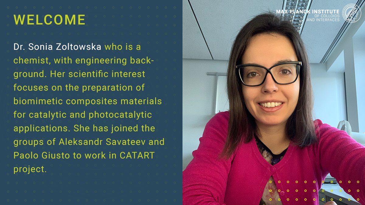 Max Planck Institute of Colloids and Interfaces (@mpicipotsdam) on Twitter photo Sonia Żółtowska is joining the Department of Prof. Antonietti where she will work in the groups of @AleksandrSavat3 and <a href="/PaoloGiusto/">Paolo Giusto</a>. In the European Union's Horizon #CatartProject, they will explore new synergies in reaction robots that mimic nature in a much faster way.👍 Sonia Żółtowska is joining the Department of Prof. Antonietti where she will work in the groups of @AleksandrSavat3 and <a href="/PaoloGiusto/">Paolo Giusto</a>. In the European Union's Horizon #CatartProject, they will explore new synergies in reaction robots that mimic nature in a much faster way.👍