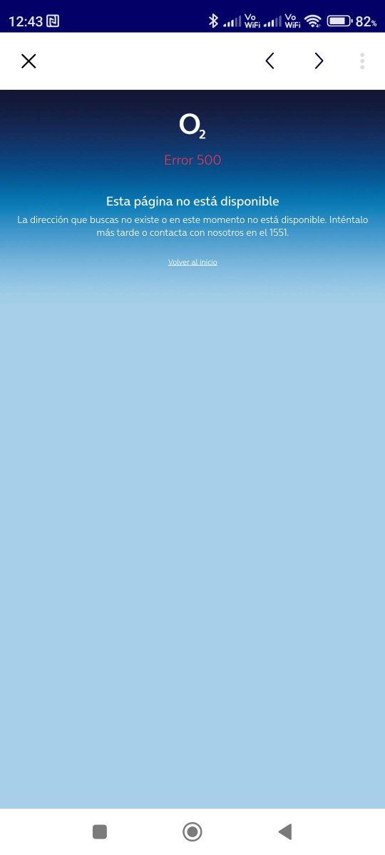 DrAmor's tweet photo. Hola @o2es habéis actualizado la app, ahora parece una webapp y quizás por eso da un error 500 cuando intento loguearme (ya que nunca me ha funcionado el acceso a la web). Por favor ¿podríais revisarlo? Muchas gracias. https://t.co/dleBMWVAmw