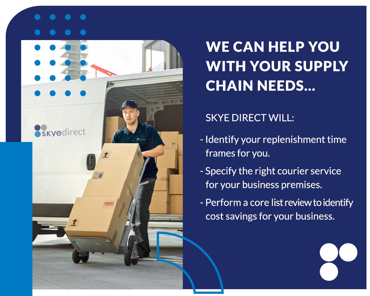 DirectSkye's tweet photo. WE CAN HELP YOU WITH YOUR SUPPLY CHAIN...

- Identify your replenishment time frames for you.
- Specify the right courier service for your business premises.

- Perform a core list review to identify cost savings for your business.

https://t.co/5NVoPvv2ez https://t.co/jl57WSWJPQ