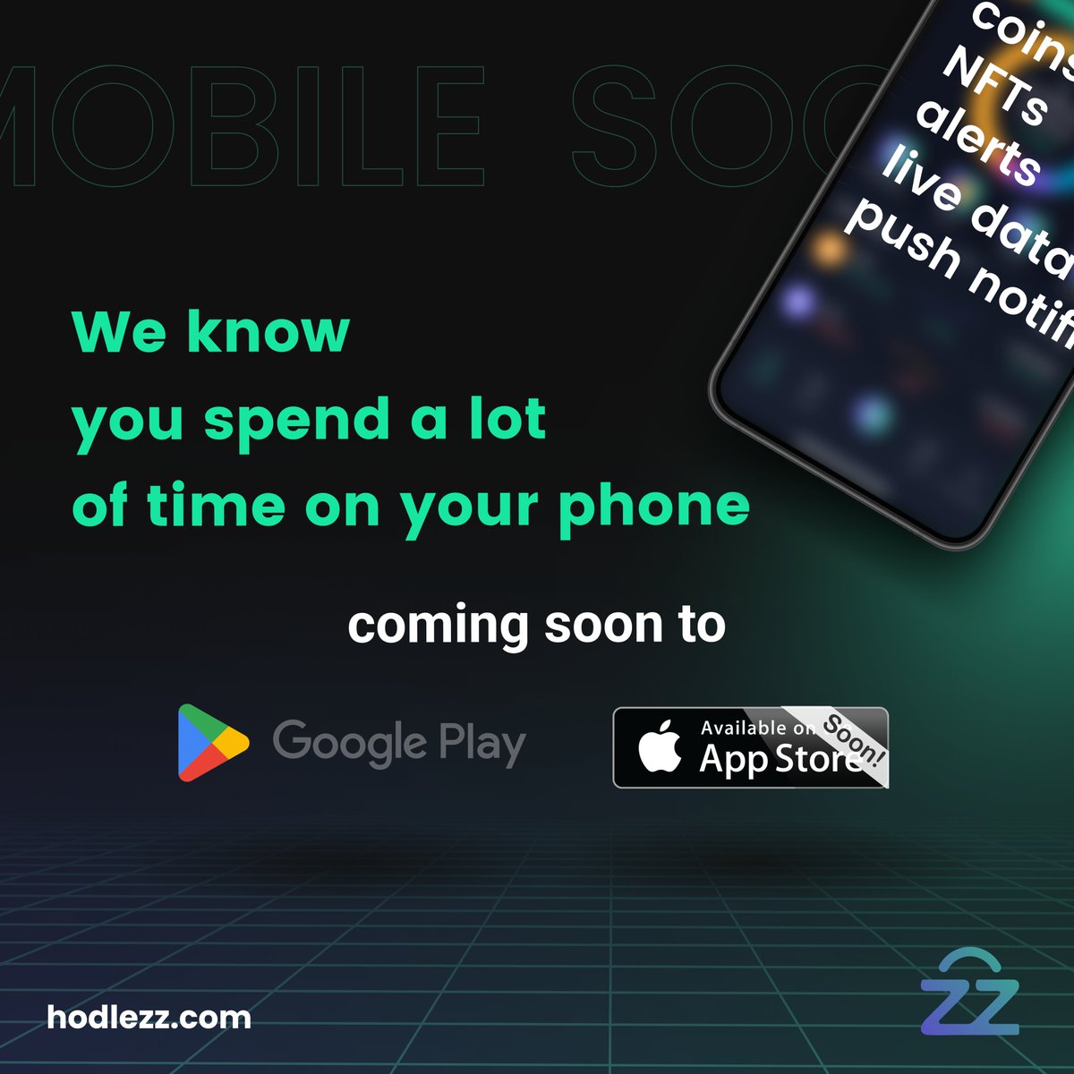 We hope you dug into our web app here app.hodlezz.com, but we know having your portfolio and live data in your pocket is priceless. That's why, you will soon be able to download our App for both IOS and Android. 

#app #launch #crypto #NFTs #web3 #manager #portfolio