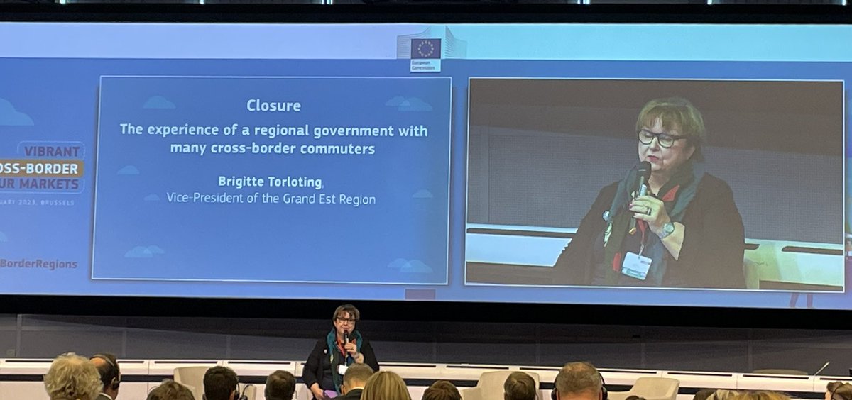 SocialnetAEBR's tweet photo. Brigitte Torloting, Vice President of our member region #GrandEst - for citizens we must find ways of approaching border economies from a European Perspective - we need to rework the #ECBM - to allow us to do the necessary work on #EUBorderRegions for the future. https://t.co/TPXDnD1H1h