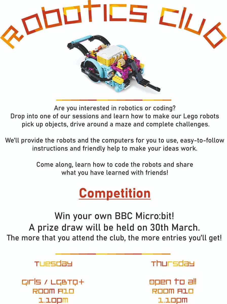 Our Robotics Clubs (Tues and Thurs in A10) have launched a competition to win your very own BBC Micro:bit controller. New members are welcome alongside our existing members!

@BlairgowrieHS @DigitalXtraFund #robotics #bbcmicrobit #stem #coding