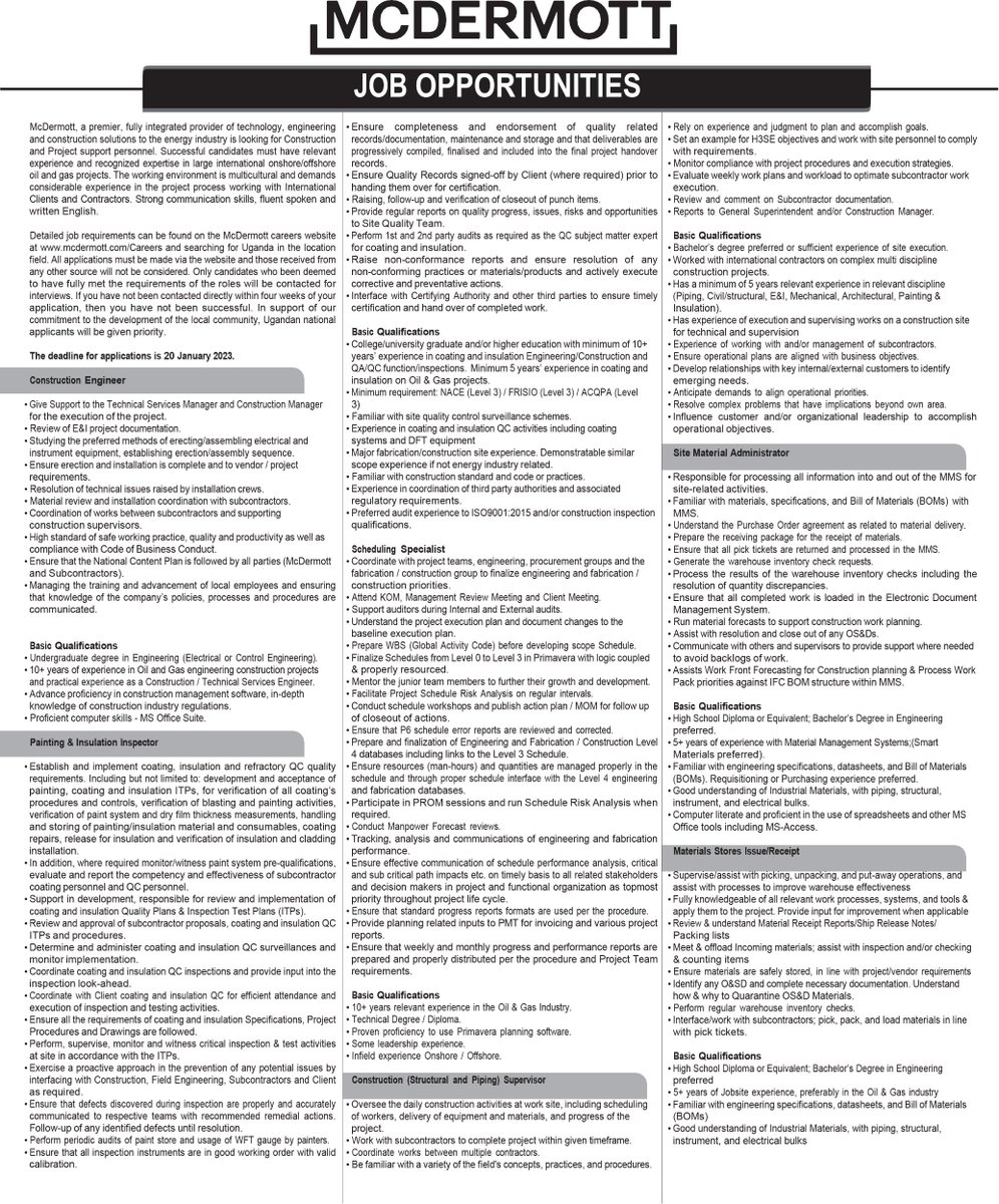 TotalEnergiesUG's tweet photo. #TotalEnergiesEPUganda through McDermott invites applications for #𝐉𝐎𝐁𝐒 from all suitable candidates.
Details👉 https://t.co/AGFO2XZFfd
#ConstructionEngineers | #NationalContent | #UgandaOilAndGas | #TilengaProject https://t.co/xowC6buvHM