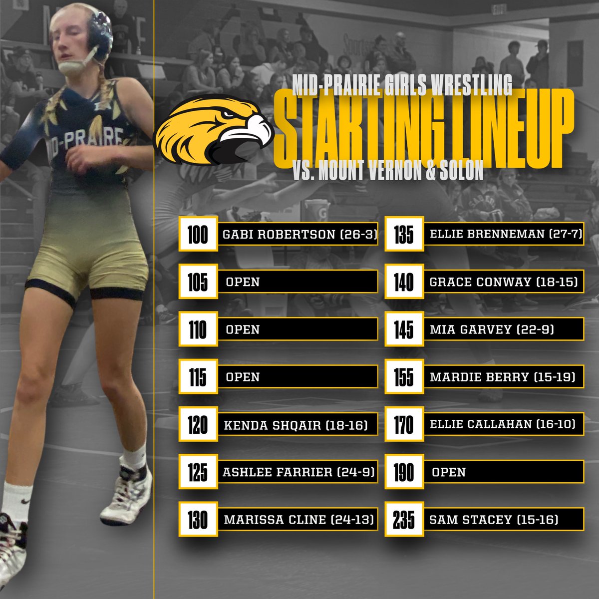 The girls have their last duals of the season tonight at Solon, taking on Mt. Vernon and Solon. Action starts at 5:30. 🐥🧷🤼‍♀️