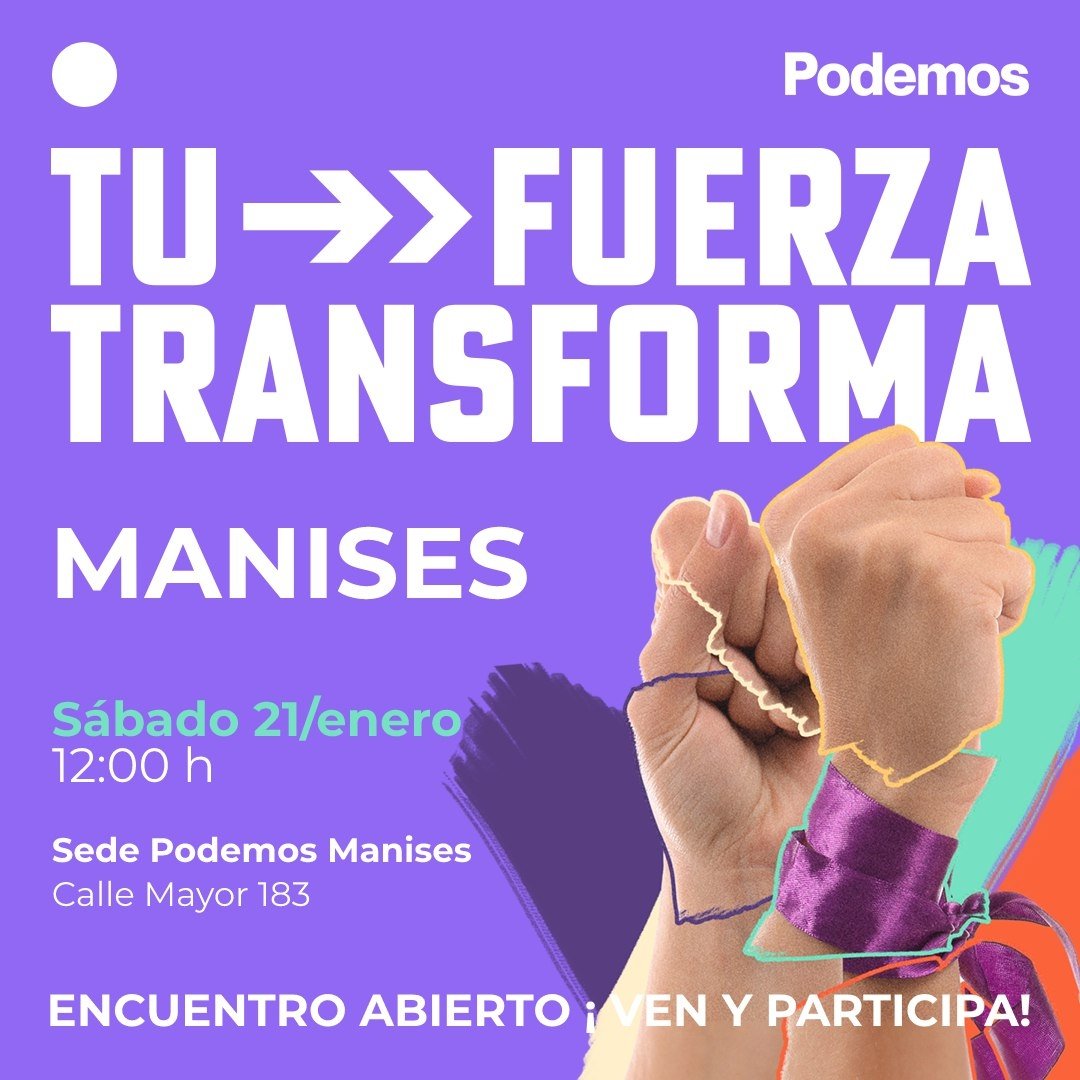 PodemosManises's tweet photo. 📢 Este sábado a las 12h celebramos nuestro 9 aniversario con un encuentro abierto en nuestra sede municipal, que también servirá de pistoletazo de salida para el año electoral que nos espera 🗳️

💜 Estáis todas invitadas 🤗

#Manises 
#TuFuerzaTransforma https://t.co/ElGm0iQ3Zg