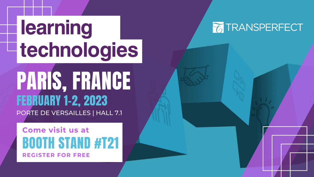 TransPerfect's tweet photo. We are headed to France's leading digital learning event, Learning Technologies!
Will we see you there?
Register today, and stop by stand T21 to chat with our digital learning team.
https://t.co/iPfErR0lTG
#digiallearningconference #learningtechnologies2023 #elearning https://t.co/Rm75ra0Pg3