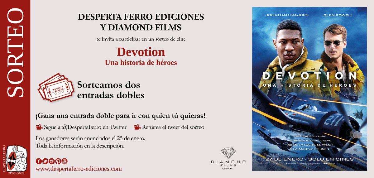 DespertaFerro's tweet photo. 🎬SORTEAMOS dos entradas dobles para ver #Devotion #UnaHistoriadeHéroes el día que tú quieras desde el 27 de enero. Una emocionante y conmovedora historia de valentía, sacrificio y hermandad. ¿Ganas de cine? ¡Participa! Solo tienes que:

✅Seguirnos 
✅Retuitea este tweet https://t.co/jQrFoMzH7o