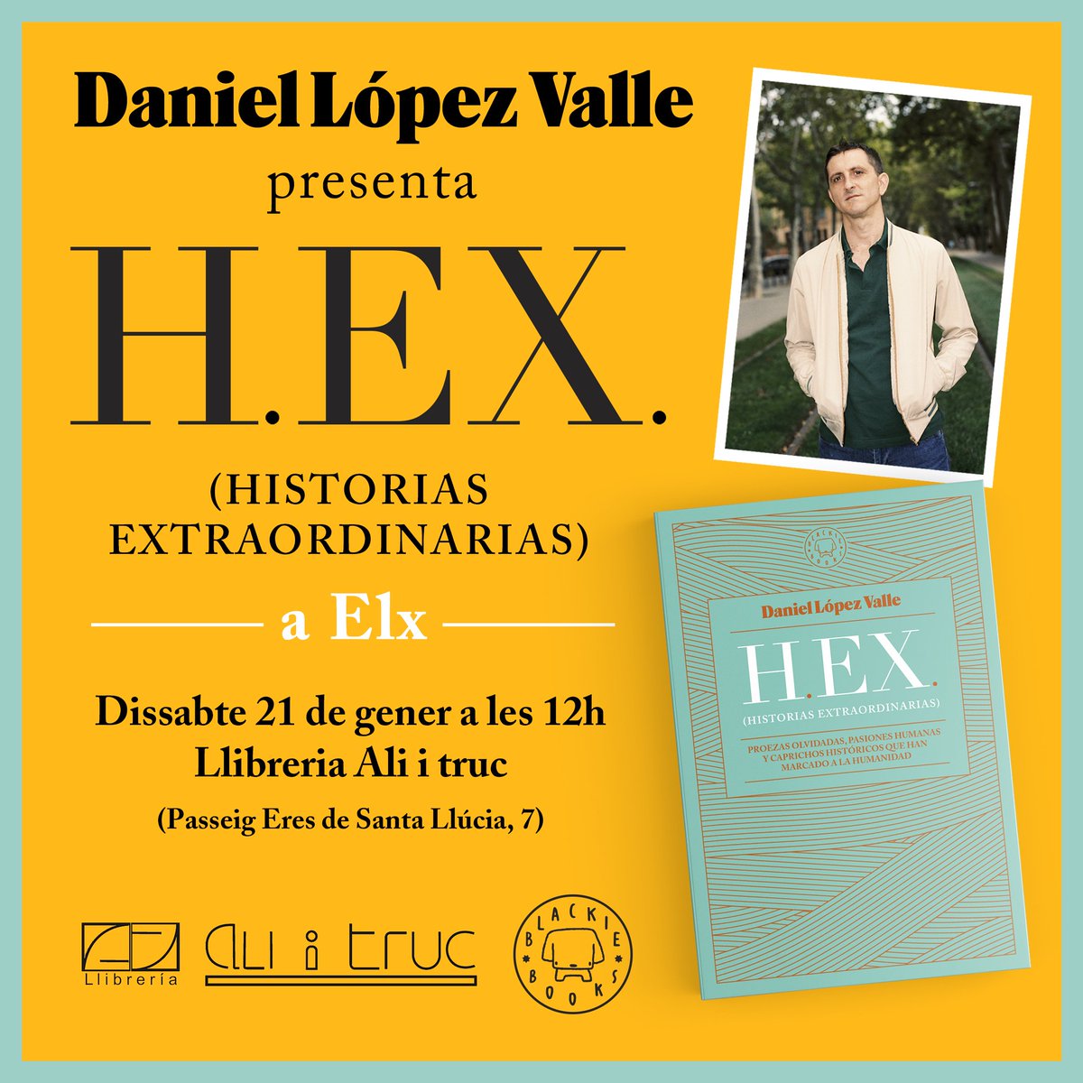 ali_i_truc's tweet photo. Qué ilusión nos hace recibir este sábado 21 desde Barcelona a nuestro paisano @dlopezvalle, que nos hablará de #HEx (#HistoriasExtraordinarias, by @BlackieBooks), un paseo distinto y personal por la #Historia. https://t.co/UKKCERYCcR