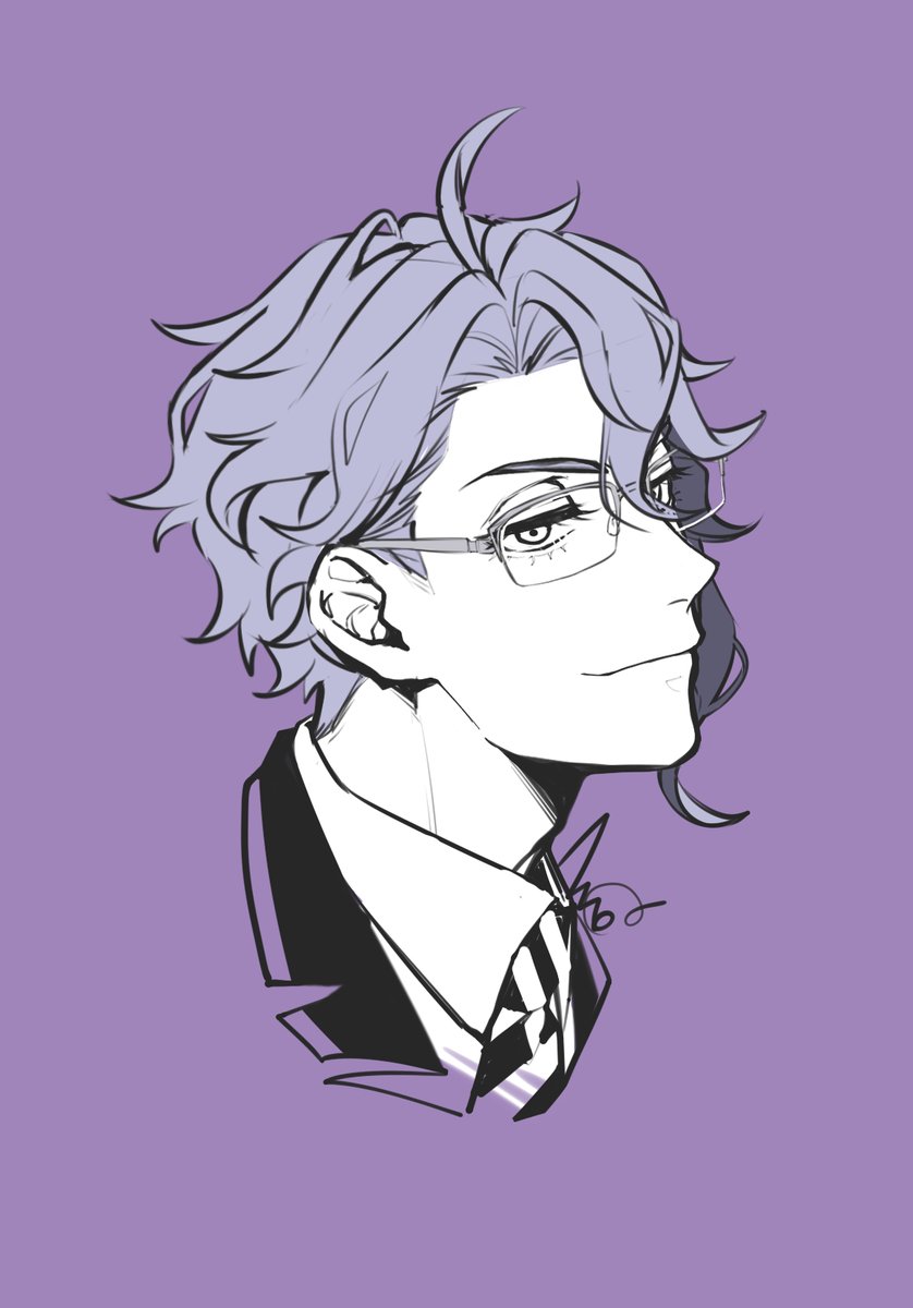 1boy male focus solo collared shirt glasses purple background shirt  illustration images