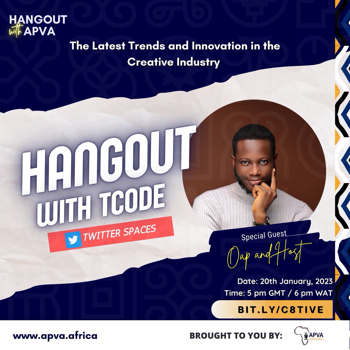 APVAofficial's tweet photo. π¨ Save and share this with your network
Hang out with us tomorrow!
Set your reminder now: https://t.co/3GlzeSllaH
#APVA #AfricanPodcasters #Voiceovers #theafricancreative https://t.co/SeH7TZ8GKt