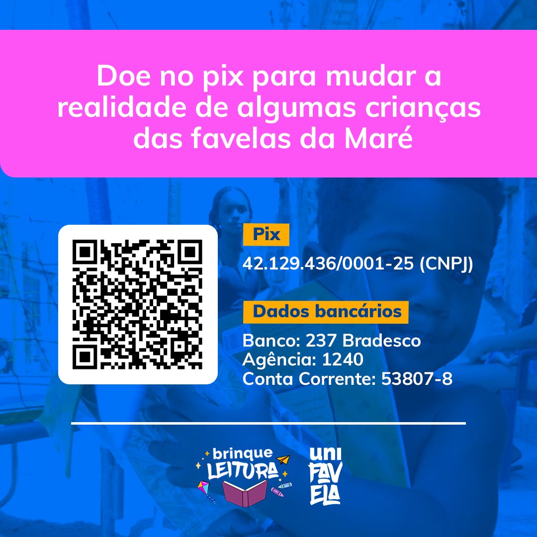 BRINQUE LEITURA ESTÁ DE VOLTA ⚠️

A iniciativa tem como proposta democratizar o acesso a leitura nas crianças.

Nossa meta é distribuir kits escolares e livros da valorização da cultura afro-brasileira para famílias abaixo da linha da pobreza nas favelas da Maré

Bora ajudar?