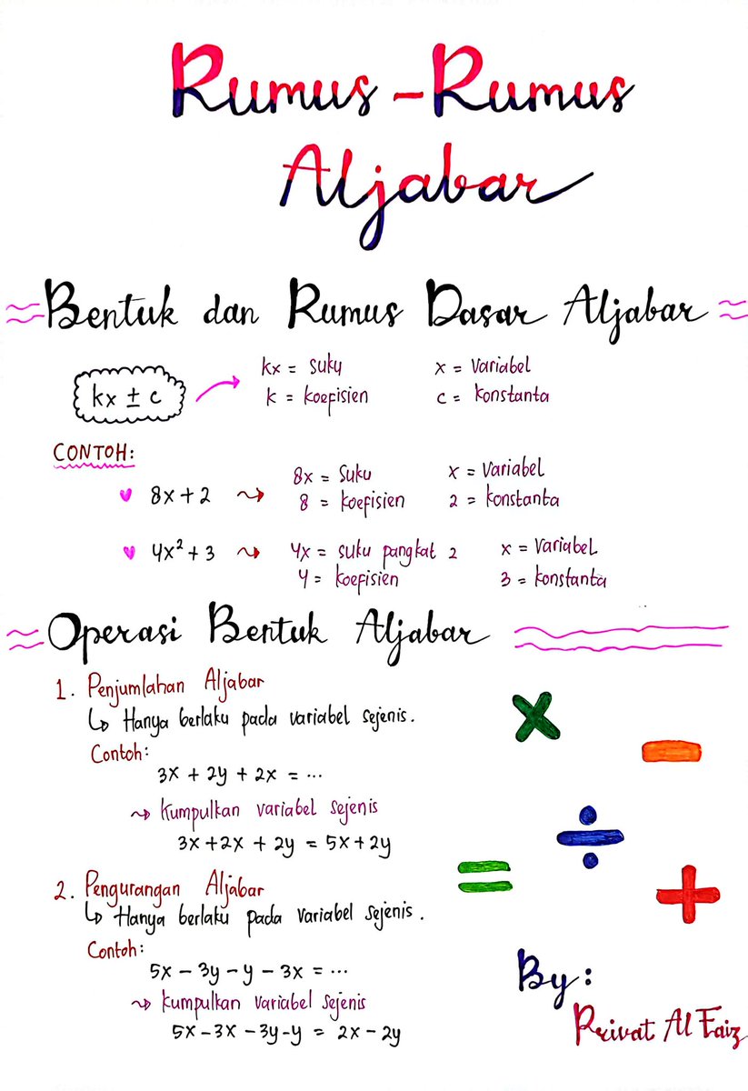 Privatalfaiz's tweet image. Hai temen-temen di seluruh Indonesia!! 

Aku mau berbagi catatan rumus Matematika Aljabar nih..

~ A Thread ~
"KUMPULAN RUMUS  ALJABAR" 
Rumusnya lengkap!

Jangan lupa SHARE!!

Semoga bermanfaat buat semuanya...