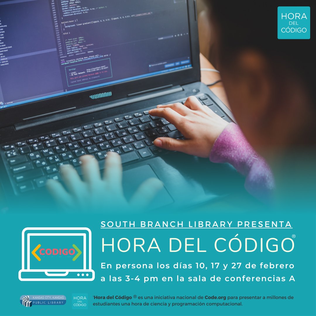 KCKPL's tweet image. Come join us for Hour of Code at the South Branch Library. This is open to grades 1st -12th. We will play games and have lessons designed for all ages. Just sign up on our online calendar with the link below! #learntocode #codingisforeveryone
kckpl.librarymarket.com/event/hour-cod…