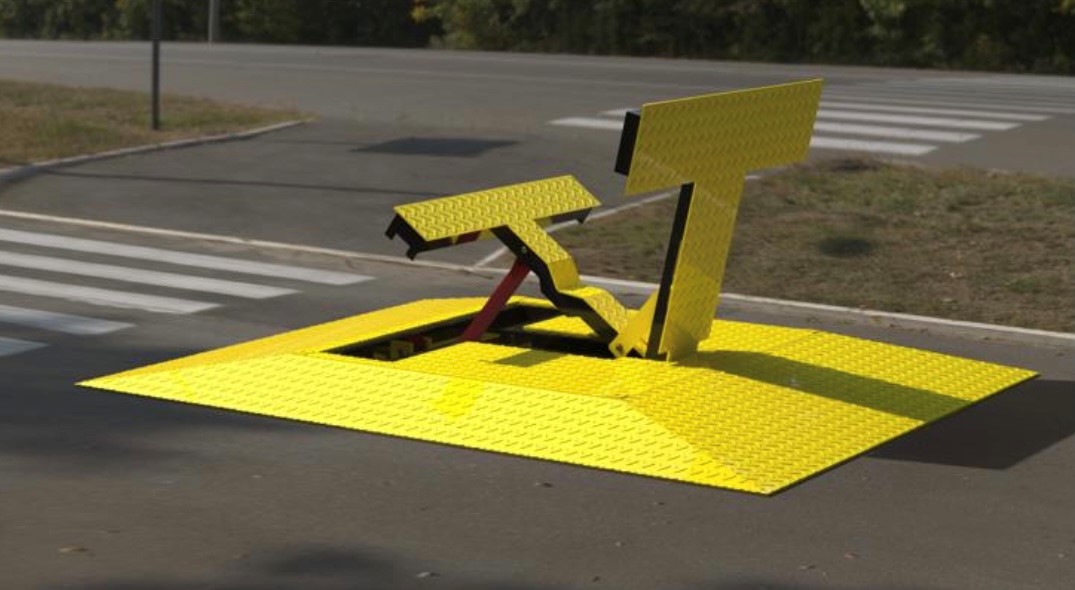 Boll_Ards's tweet image. ASF and RLBC: The Scorpion MK20 HVM speed bump / road blocker. #ASF #RLBC #roadblocker #accesscontrol #bollards #HVM #PAS68 #speedbump #Security