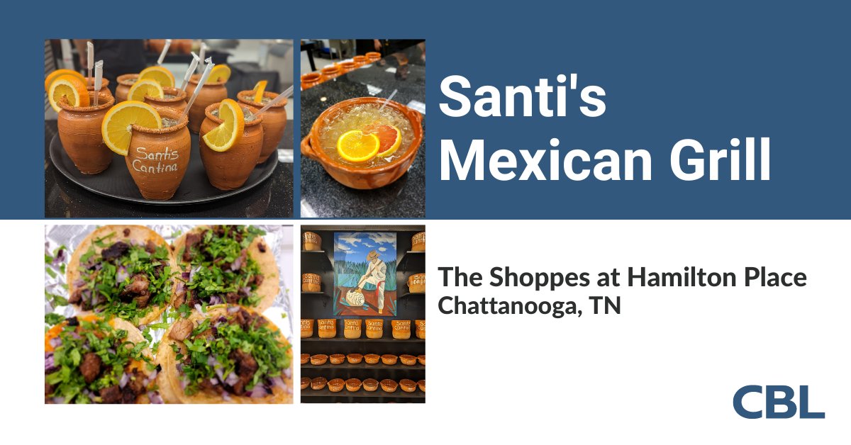 We're welcoming Santi’s Mexican Grill at The Shoppes at Hamilton Place in Chattanooga, TN. With traditional Mexican plates &amp; authentic cocktails, the restaurant &amp; sports bar will also feature more than 25 screens for all sports fans.

#CBLProperties #Retail #ChattanoogaTN
