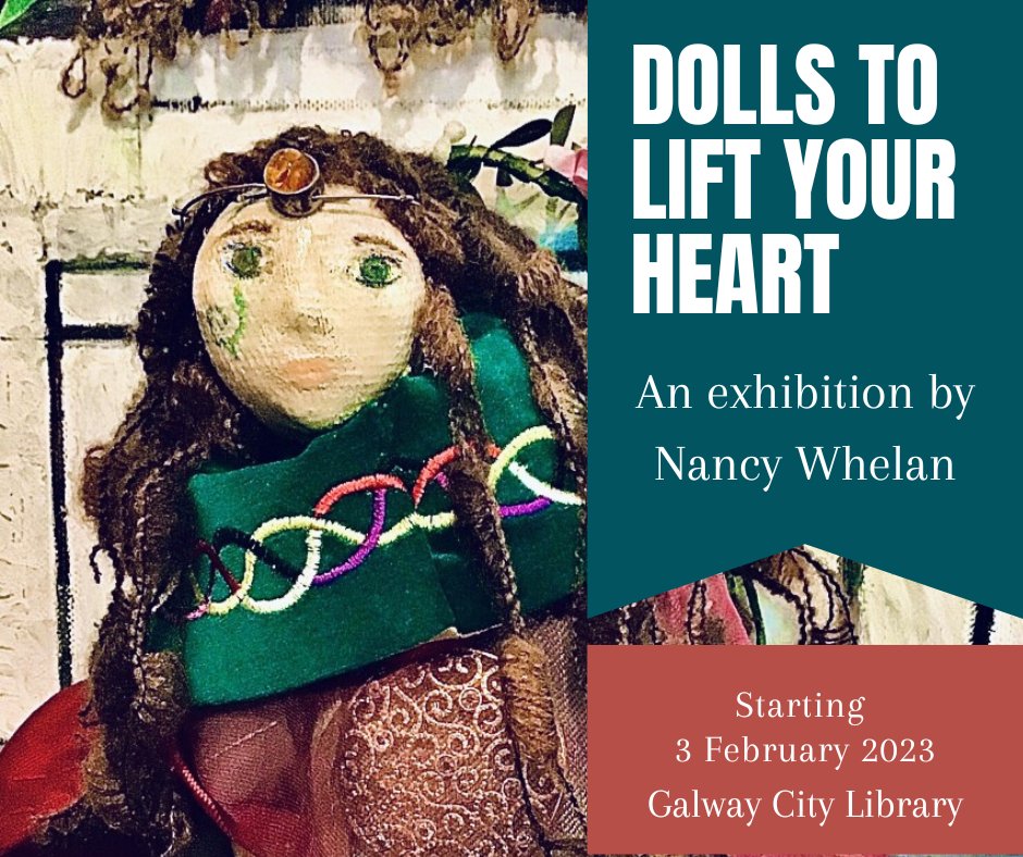 galwaycitylib's tweet image. Artist Nancy Whelan is bringing her unique collection of handmade dolls to Galway City Library on 3 February 2023. Make sure to come by and take a look.
#ArtAtTheLibrary #exhibitions 
@galwayartstrail @GalwayArtsCentr 
@GalwayArts @GalwayMakers @LibrariesGalway
 @LibrariesIreland