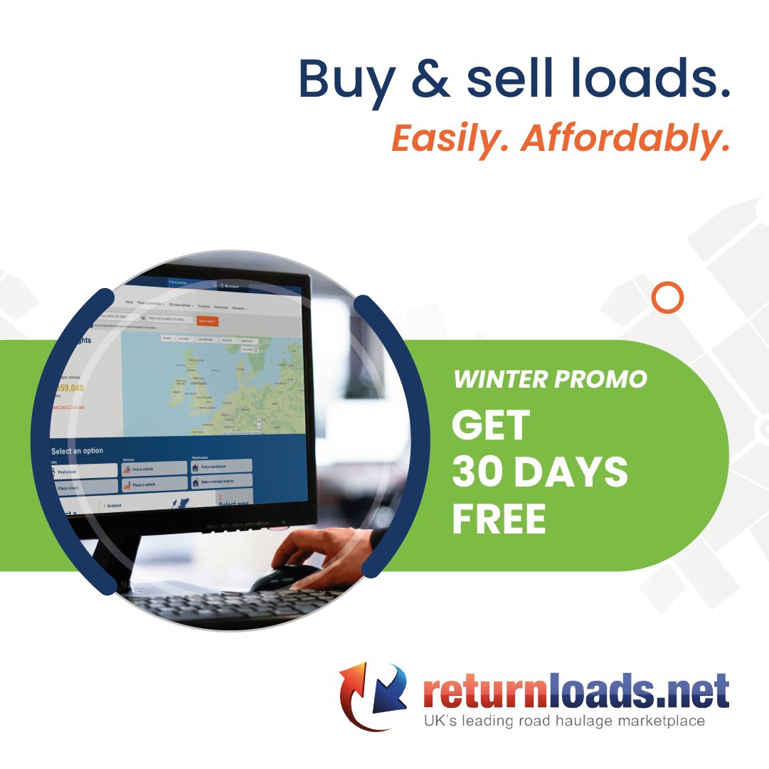 Get 30 days free when you sign up to an annual subscription on the UK's affordable haulage marketplace that helps you instantly buy and sell haulage loads with credible UK hauliers. hubs.li/Q01wtqD-0

#Returnloads #ExchangeHaulageWork #FreightExchange