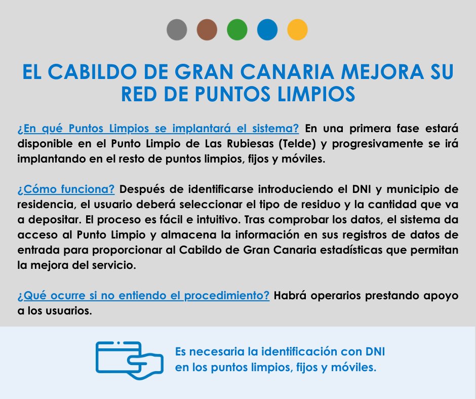 GC_Recicla's tweet photo. 📢A partir del 24/1, se empezará a solicitar datos a los usuarios del #PuntoLimpio de #Cardones (Arucas) con el nuevo sistema informático de control de accesos. Sucederá lo mismo con el Punto Limpio de #LaAldea a partir del 25/1. ¡Te recordamos en qué consiste este nuevo sistema! https://t.co/ZLCD3yYKXP