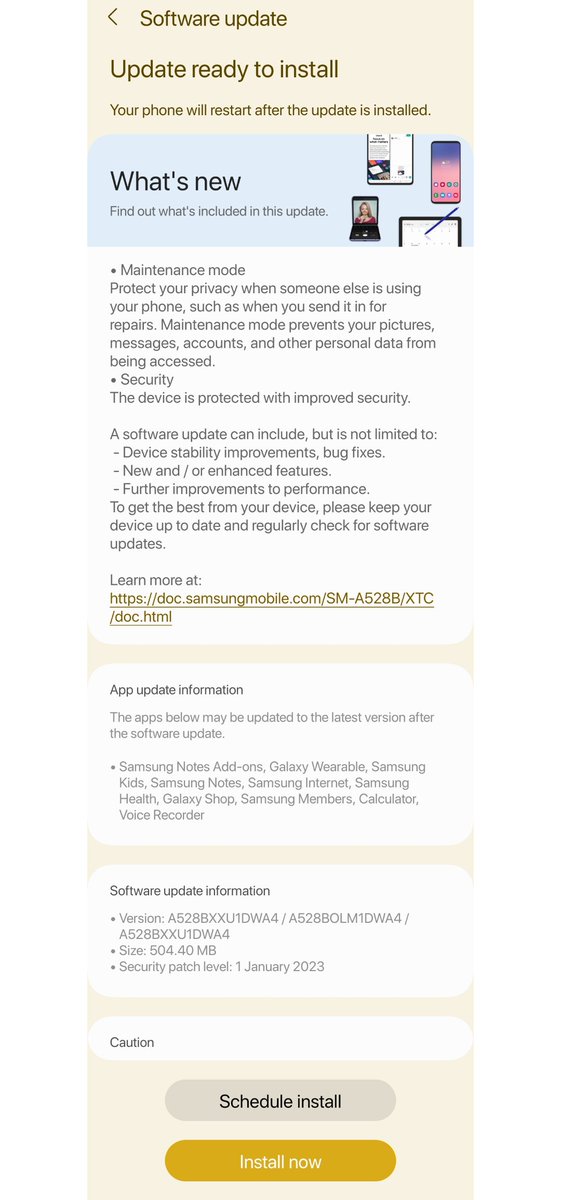HimanshiTech's tweet image. Samsung Galaxy A52s January 2023 update, Maintenance mode #Samsung #GalaxyA52s