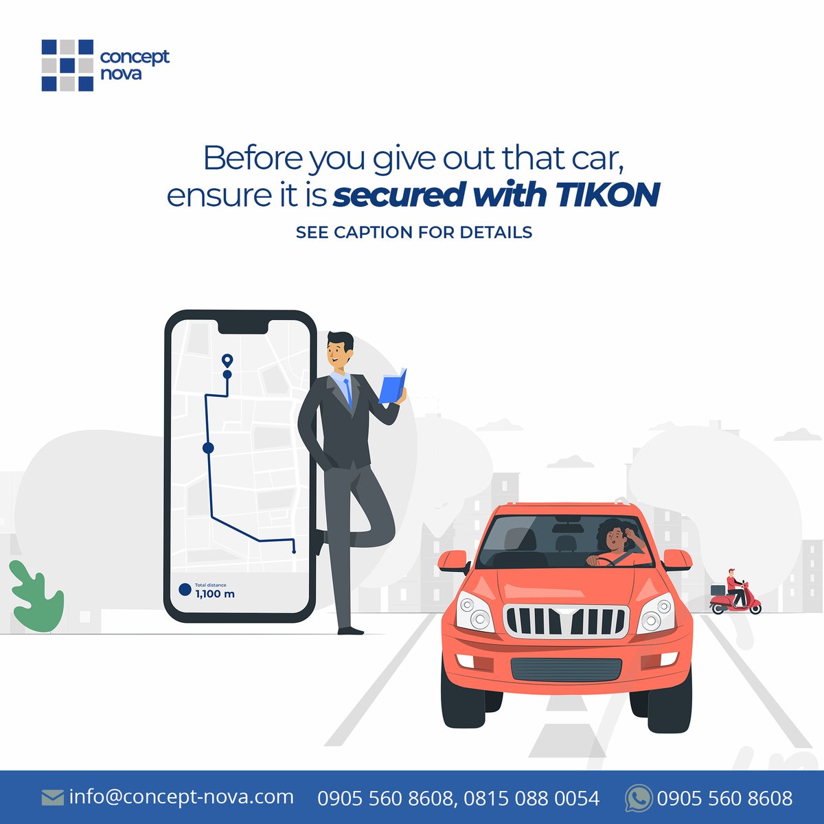 concept_nova's tweet photo. TIKON's monitoring and tracking solution ensures that your car is always secure, no matter who has possession of it.
Call 09055608608 or email us at info@concept-nova.com
Click - https://t.co/v7AWxif8NO to place your order.
#Tikon #Safety #car #ConceptNova Fuel Scarcity INEC https://t.co/z1wKp7c5Y7