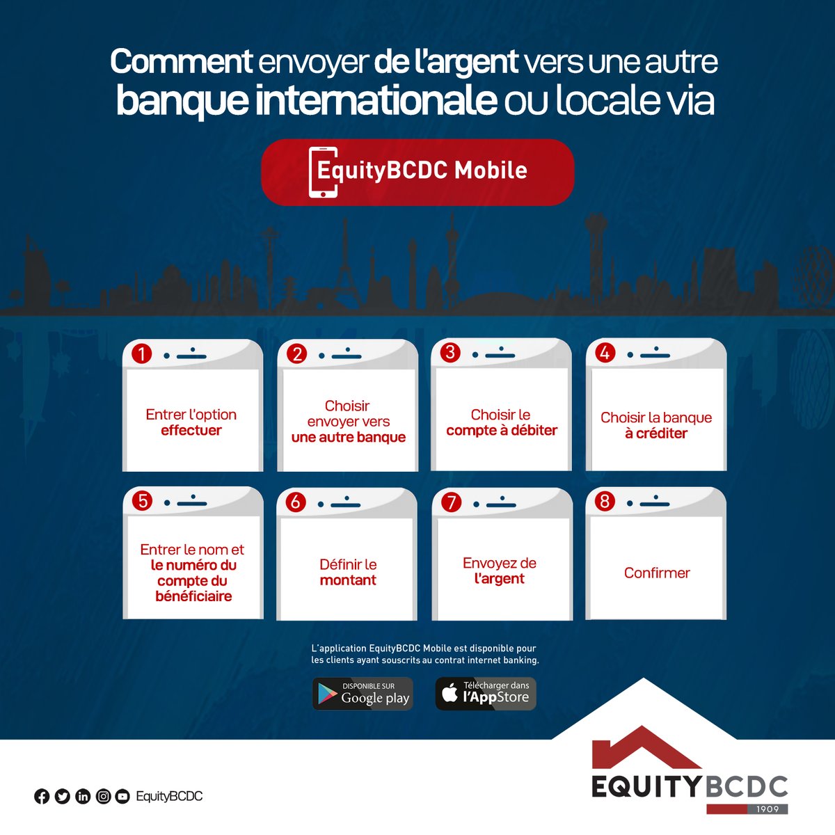 EquityBCDC's tweet photo. Effectuez vos transactions vers une banque internationale ou locale grâce à l’application EquityBCDC Mobile.

Comment ça marche 👇🏼👇🏼👇🏼👇🏼👇🏼

⚠️⚠️⚠️ 
Pour accéder à l'application veuillez souscrire au contrat internet banking en agence.

#EquityBCDC #Labanquelaplusdigitale https://t.co/1YpZYHgXtl