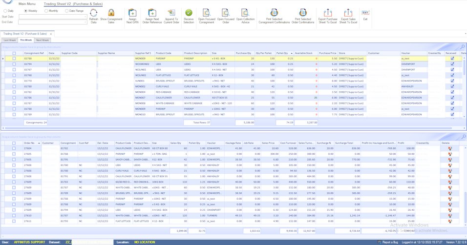 AffinitusUK's tweet photo. The #Freshware Trading Sheet offers produce suppliers the ability to administer an end to end trade transaction within a single screen from Consignment to Sale, reducing data entry &amp; administration and eliminating "screen hopping". 
https://t.co/XuHnKbjBzg
#freshproduce #trading https://t.co/82XAMMrSwV