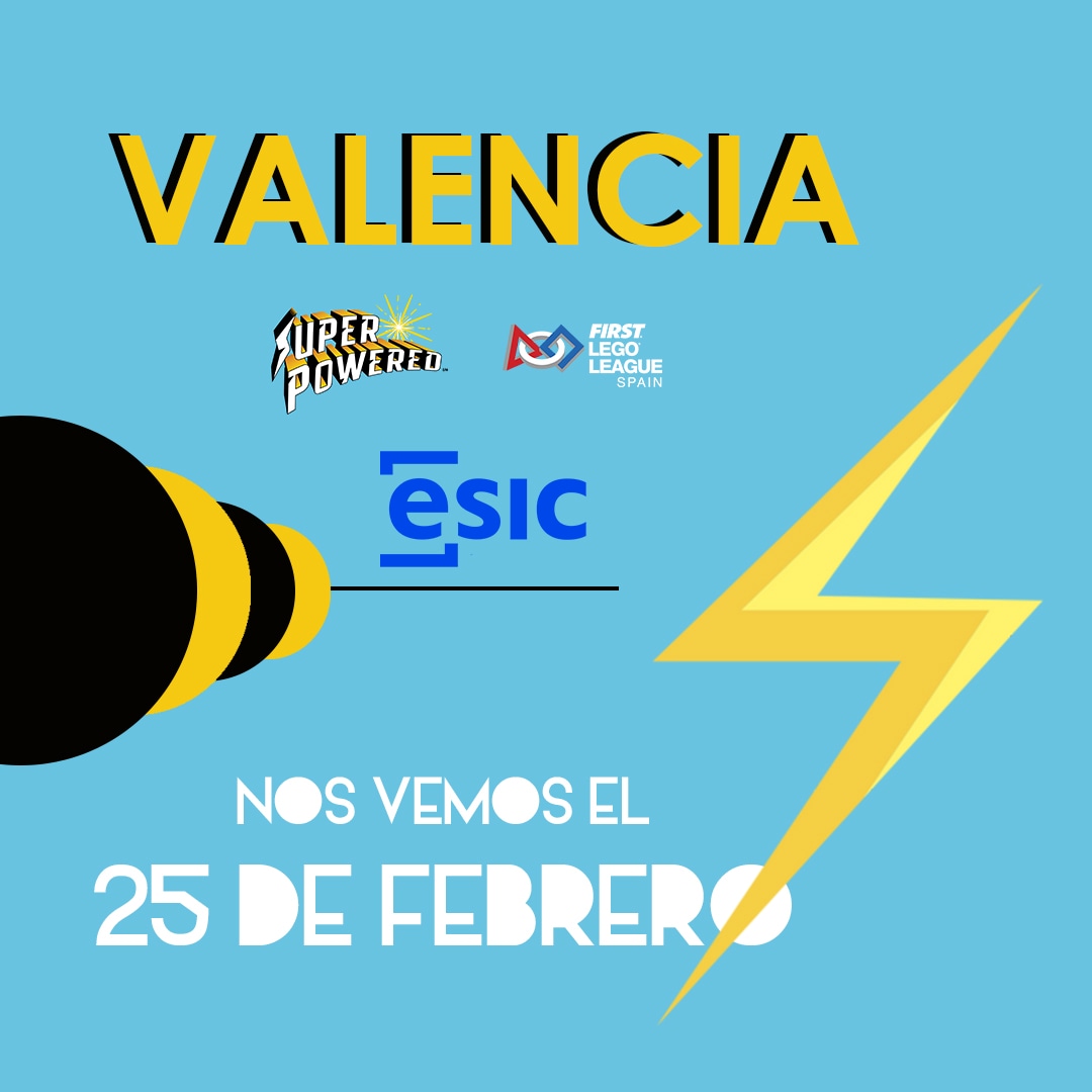 FLL_Spain's tweet photo. 👋🏽 Valencia, nos vemos el 25 de febrero con nuestra socia local ➡️ @ESICValencia .
👋🏽 València, ens veiem el 25 de febrer.
#FLL #FLLSpain #FirstLegoLeague #Superpowered #FirstEnergize #FLLValencia https://t.co/Bi6M4z6zpw