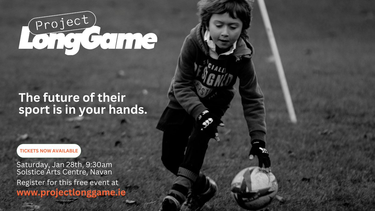 Tickets are now available for Project Long Game on Saturday 28th January at the Solstice Arts Centre, Navan!

👉Join us for a morning of discussions on sport, sustainability &amp; the future of sport for our kids! 

ℹ️Register for FREE at: projectlonggame.ie