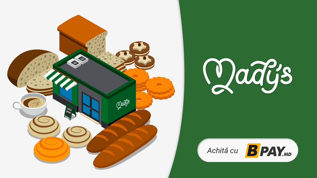 Bpay_SRL's tweet photo. Achitați acum nota de plată la Mady`s Bakery cu portofelul BPAY
https://t.co/4IqtYhZHRX
--------
Оплачивайте счёт в Mady`s Bakery кошельком BPAY
https://t.co/R4hzTeOD4W https://t.co/2AEHToYNVH