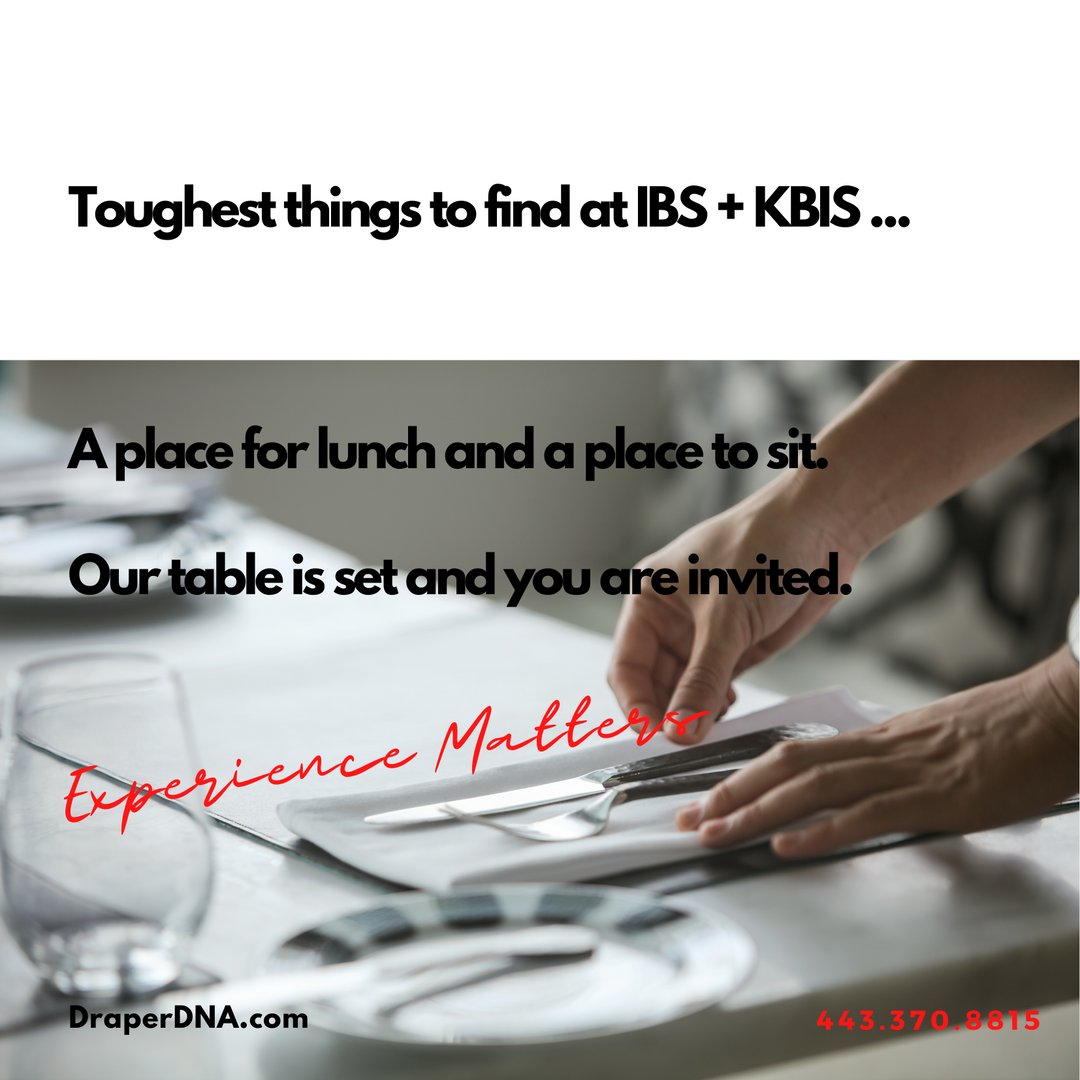DraperDNA's tweet image. It is one of those things that experience tells you to be prepared for at IBS+KBIS, so have made arrangements for lunch each day. Interested in joining us?

#IBS2023 #KBIS2023 #experiencematters