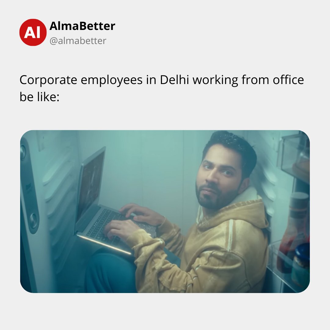 AlmaBetter's tweet photo. Say frezeeee 🥶
#delhicold #delhincr #varundhawanmeme #cooltemperature #delhiwinters #coldbreeze #memes #trendingdelhimemes https://t.co/byFgcD6lVv