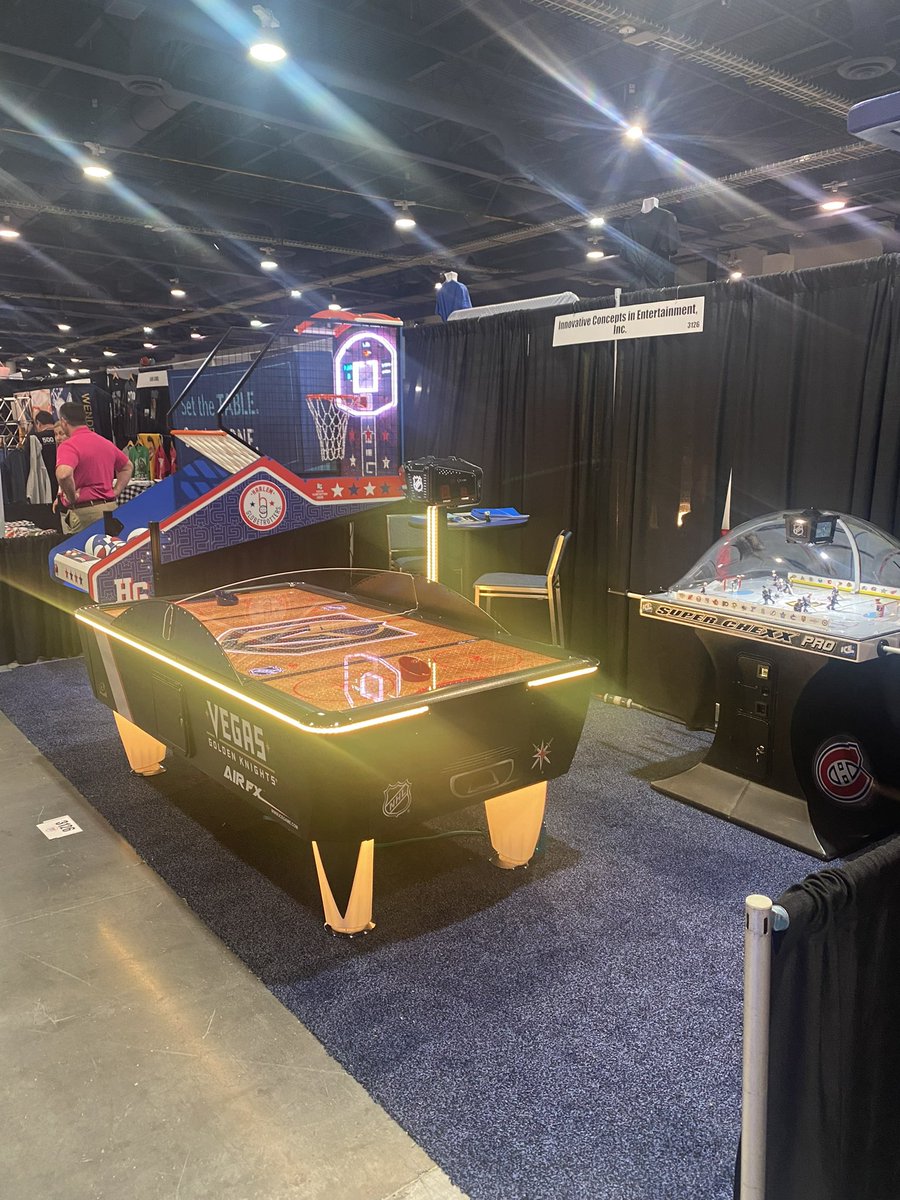 Come find our Super Chexx Pro Bubble Hockey, NHL Licensed Air FX Air Hockey with the Vegas Golden Knights and Harlem Globetrotters basketball 🏀 our sales team can answer and questions you have and help with customization.