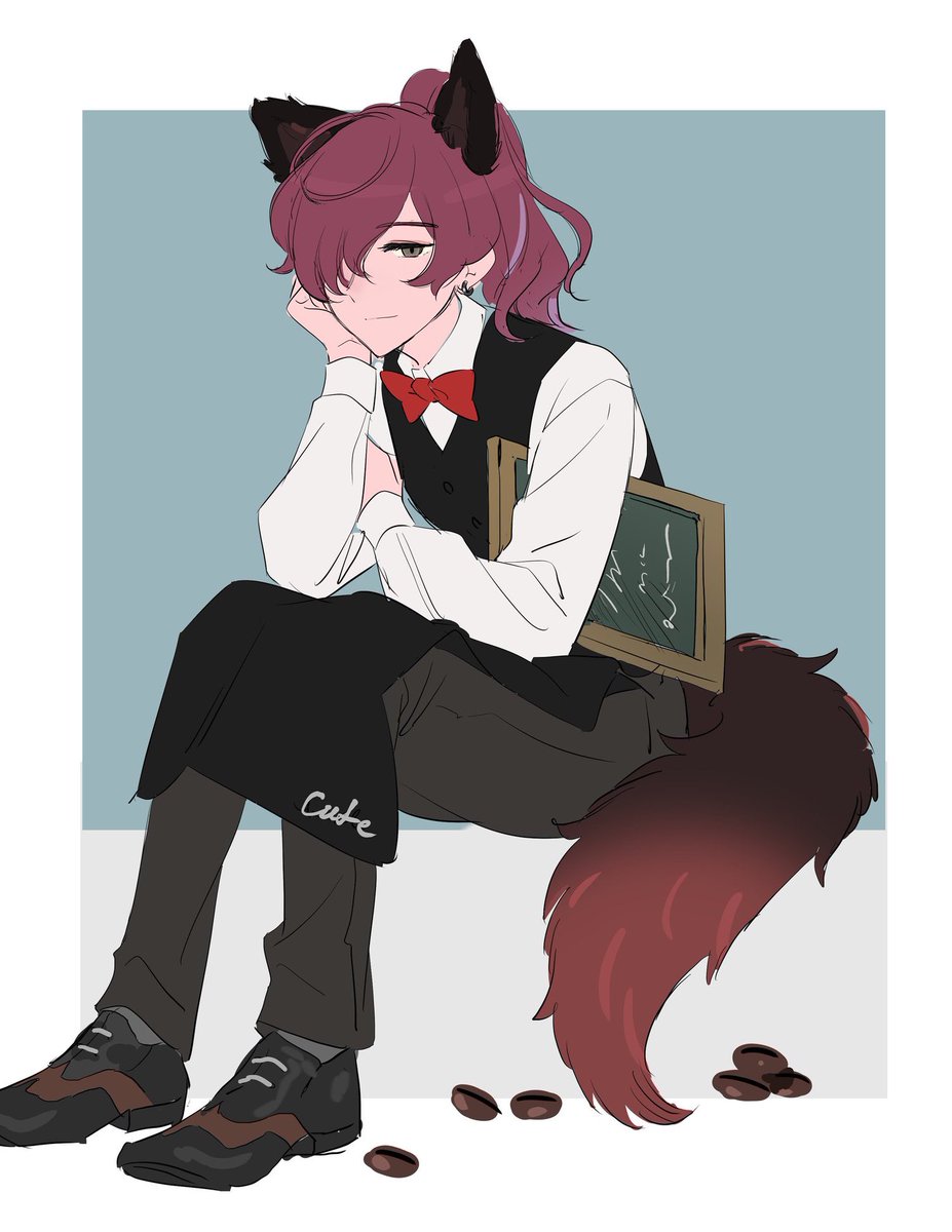 1boy animal ears male focus tail solo hair over one eye bowtie  illustration images