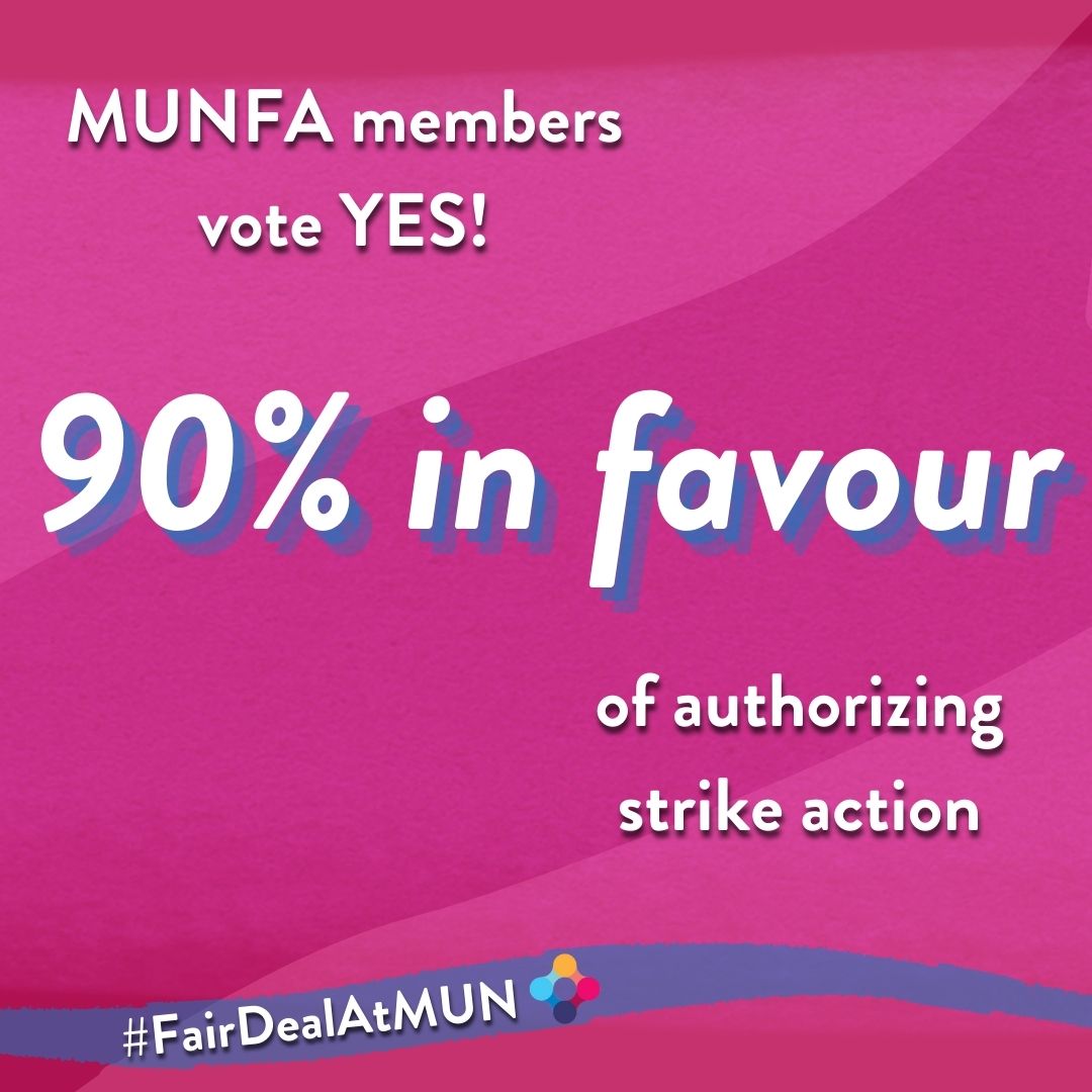Our members have spoken with one voice: with a historic turnout of 93%, our executive has received a MASSIVE strike mandate! It's time for <a href="/MemorialU/">Memorial University</a> to get back to the table and get serious about making a #FairDealAtMUN! ✊✊✊