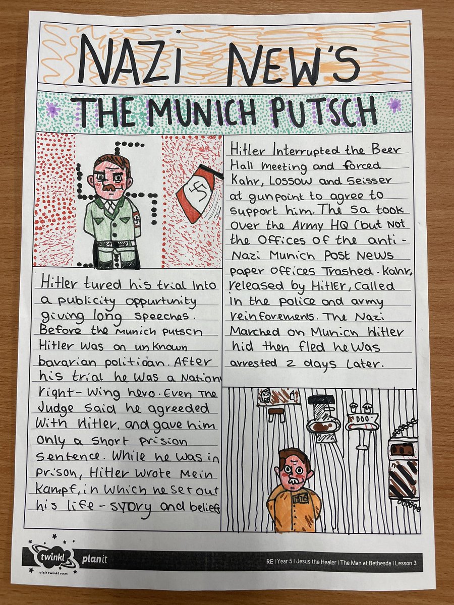 Breaking News of the Munich Putsch from one of the National 5 pupils