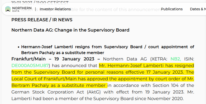NingiResearch's tweet photo. One of #NorthernData's board members quit two days ago. Another one jumping ship. No ad-hoc announcement about the #resignation. But his replacement has already been appointed...but by a German court. Is that the regular procedure? https://t.co/th3vU4Iv5n